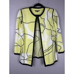 Misook Yellow Black Open Front Cardigan Artsy Office Workwear Size Small